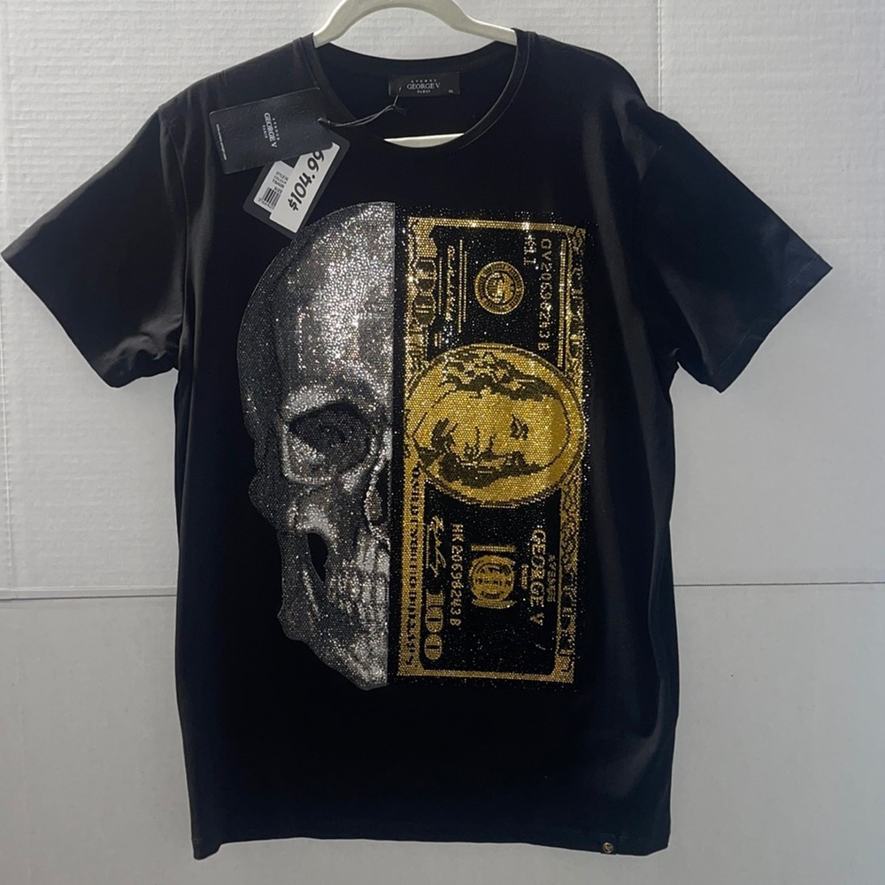 George V Avenue Paris Half Skull & $100 Bill Shirt